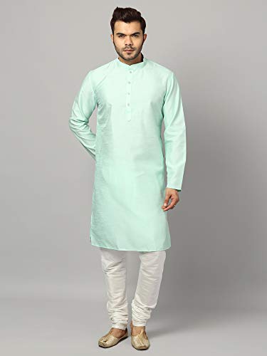 Image of Uri and MacKenzie Banarasi Dupion Silk Solid Kurta Churidar Pyjama Set for Men