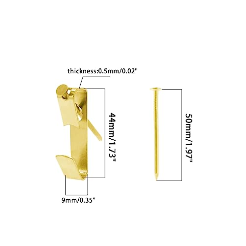Image of 50 Pieces Picture Hanging Kit with Screws,SAFYY 100LB Picture Hooks for Hanging Pictures,Picture Hanging Hooks Heavy Duty,Wall Painting Hanging Hooks Picture Frame Hooks for Wall Mounting(Gold)
