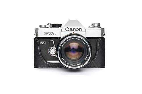 Onpro Camera Case for Canon FT, FT QL, FTB, TLB, TL, TX - Black Leather Half Case with Hand Strap - Easy Screen Access & Tripod Mount - Camera Protection, Everyday Use