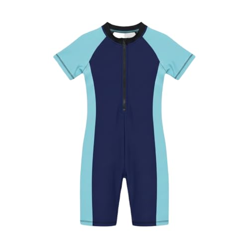 Image of A.T.U.N. (ALL THINGS UBER NICE) Girls One Piece Swimsuit with Front Zip Closure | Half Sleeve Athletic Swimwear with Knee Length Fit | Comfortable Pool and Beach Swimming Costume for Kids