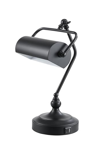 Classic Adjustable LED Desk Lamp with Charging Port - Antique Style (Bulb Included) - Black
