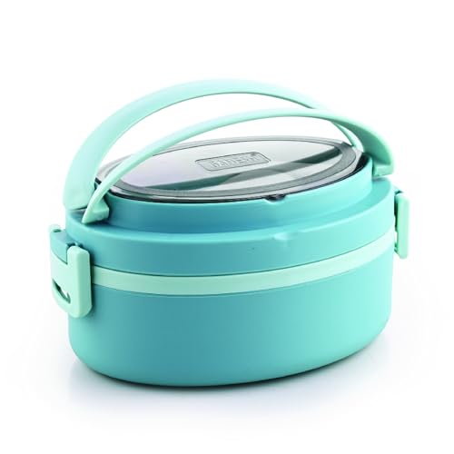 Image of Ganesh 1 Compartment Vega Portable Insulated Food Container with Attractive Spoon - Airtight Leak-Proof Lunch Box for Office, School, Picnic - 400ml Green