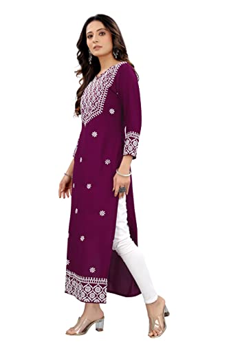 Image of Women's Rayon Embroidered Straight Kurti Under 499 Designer Attractive Look Women's Kurta