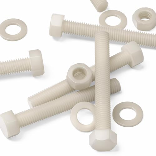 Image of 10 x Natural Colour Nylon, Hex Head, M10 x 75 mm, Plastic Nuts and Bolts, Washers, Hexagon, Nylon, (25 /64 x 2 61 /64 in)