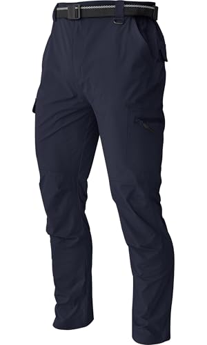 Men's Cargo Work Hiking Pants Lightweight Water Resistant Quick Dry Fishing Travel Camping Outdoor Breathable Multi Pockets Navy M