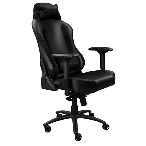 REKT Comfort-R Chaise Gaming Noir Simili Cuir et Velours - Fauteuil Gamer Haute qualité Accoudoirs 4D - Coussin Lombaire et appuie tête Cover