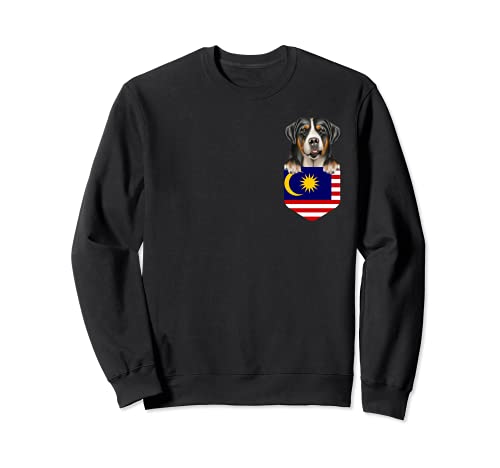 Malaysia Flag Greater Swiss Mountain Dog Dog In Pocket Sweatshirt, Black