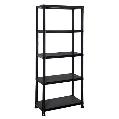 DIVCHI 5 Tier Plastic Storage Shelving Unit | Heavy Duty Shelf Rack for Home, Garage, Office & Utility Room | Shelf Rack (Black)