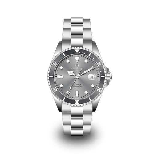 ENRIVA メンズ 200m 防水 ダイバー 自動巻き 腕時計 ステンレススチールバンド プロ 自動巻き腕時計 男性用 3針日付カレンダー付き 回転ベゼル 夜光針 ブルー, グレー, ブレスレット