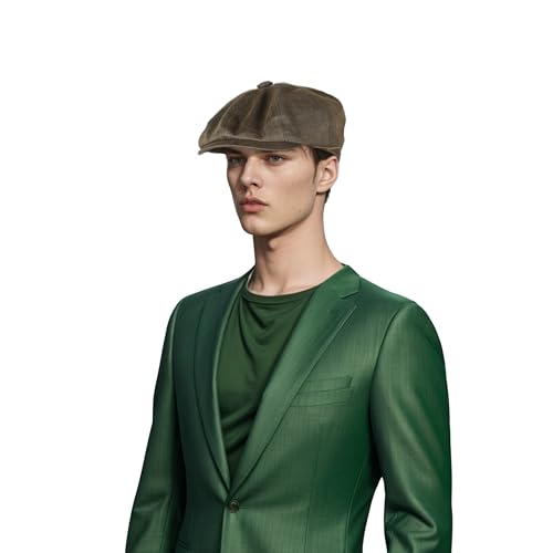 hatsXcaps Waterproof Newsboy Cap for Men & Women | 8-Panel Peaky Blinders Flat Cap, Classic Vintage Gatsby Hat for Daily Wear, Autumn & Winter, Breathable & Stylish Stretch Fit Olive Brown