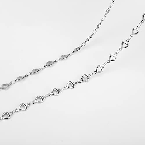 Image of Eyeglass Chain Silver Stainless Steel Handmade Necklace for Reading Glasses Sunglass Beaded Chains for Men Women