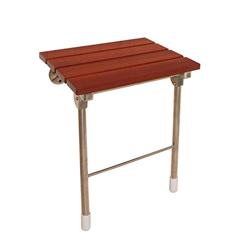 Taburete de ducha plegable de madera, asiento de ducha montado en la pared con patas antideslizantes, acero inoxidable 304, peso máximo 180 kg, ideal para ancianos y discapacitados