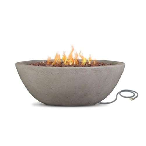Image of Real Flame Riverside 36 inch Round Propane or Natural Gas Fire Pit, Stainless Steel Burners, Natural Gas Conversion Kit Included, 50,000 BTU, Push Button Ignition - Glacier Gray
