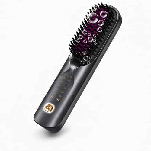 Image of Bopcal Cordless Hair Straightener Brush for Travel, Upgraded Mini Portable Hair Straightening Brush for Women & Men, 300M Anti-Frizz Negative lons Straightening Comb, lonic Care & Fast Heating
