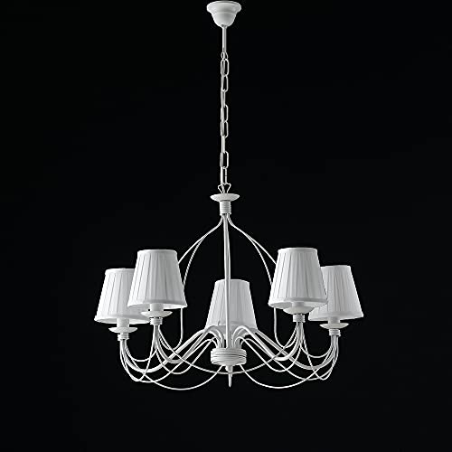 Suspension 5 lumières en fer forgé blanc style shabby chic bon-211