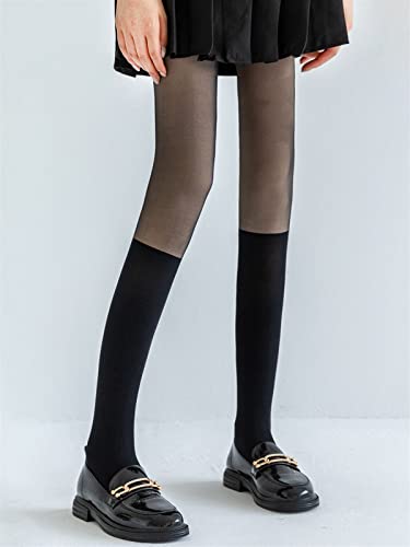 Women Fleece Lined Tights, Patchwork Fake Translucent Pantyhose, Sexy Sheer Thigh High Stockings Over Knee Leggings (Color : Calf Socks, Size : 40g-Stockings)4