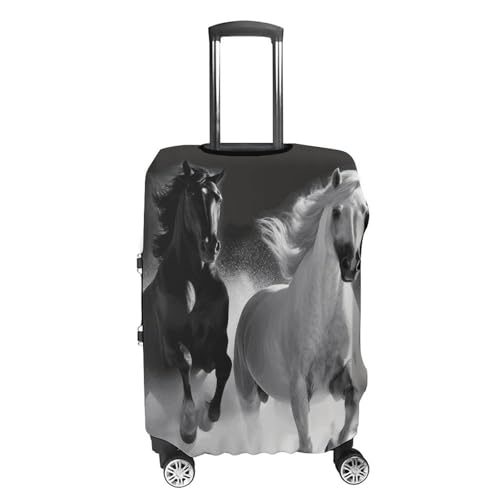 Black And White Horses Running Luggage Cover, Washable Elastic Suitcase Cover Protector Fit 18-32 Inch Luggage4