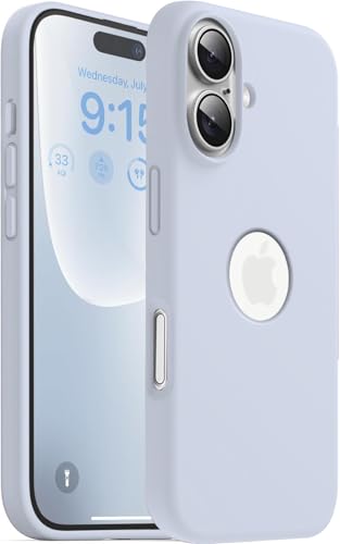 Image of Elzzi Microfiber Logo Cut Cover Compatible for iPhone 16 Case Liquid Silicone Cases Full Body Protective Covers Anti Fingerprint Back Cover with High Raised Camera Lips (6.1 inch, Mist Blue)