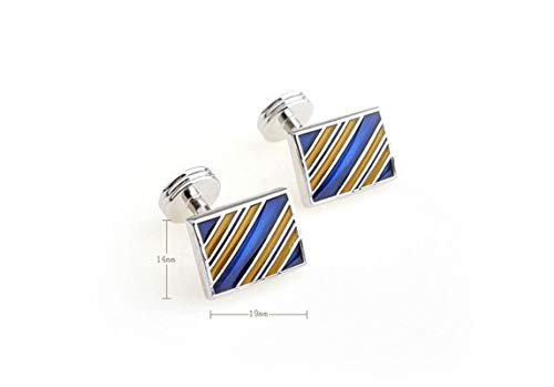 Mancuernillas rectangulares plateadas con azul y negro para hombre miniatura 4