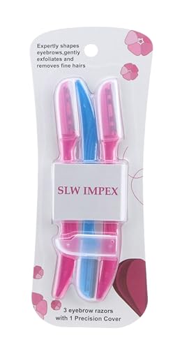 SLW IMPEX Eyebrow Razors for Women and Men – 3-Pack Facial Hair Remover and Exfoliating Dermaplaning Tool for Eyebrows, Upper Lip, Chin, Forehead – Precision Blade with Cover