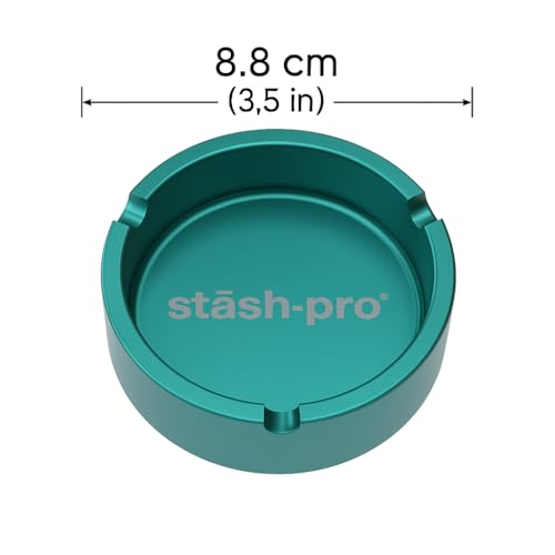 Image of Stash-Pro Metal Ashtray - Teal Finish with 3 Grooves | Heavy-Duty Steel | Indoor & Outdoor Use | Windproof, Heat Resistant & Rust-Free
