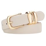 SANSTHS Womens Belt with Statement Triple Gold Keeper Loops, Stylish Ladies Waist Belt for Jeans Dresses Formal Wear, Beige XL