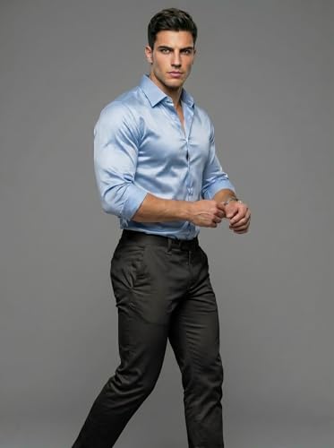 Image of Diverse Men's Satin Casual Shirt | Premium Solid Poly Satin | Wrinkle-Free, Full Sleeve Regular Fit Office, Business Wear