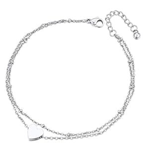 ChainsPro Womens S925 Sterling Silver Adjustable Anklet, Heart/Moon/Handcuff Ankle Bracelet,Summer Foot Jewelry, Stainless Steel/Gold Plated(Send Gift Box)