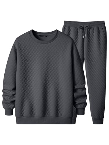 JMIERR 2 Piece Waffle Outfits for Men Long Sleeve Sweatshirt & Casual Joggers Sweatpants Track Suits Set Outdoor Pullover Oversized Shirt, XX-Large, Dark Grey