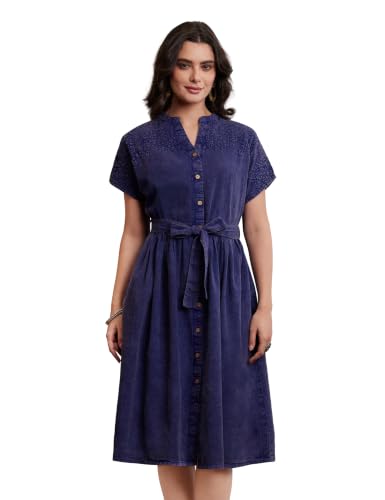 Image of Amazon Brand - Myx Women's Embroidered Shirt Dress | Cotton Blend | Below The Knee (Available in Plus Sizes)