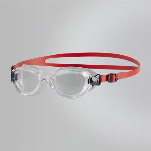 Speedo Junior Futura Classic Swimming Goggles | Anti-Fog | Anti-Leak , Red/Clear, One Size