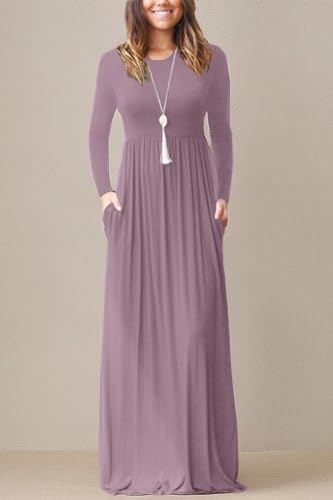 Image of EUOVMY Women's Long Sleeve Loose Maxi Dresses Casual Long Dresses with Pockets