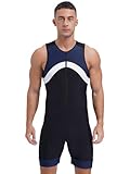 YEAHDOR Men's One Piece Sleeveless Surfing Swimsuit Front Zip Shorty Wetsuit Bodysuit Sun Protection Swimwear Navy Blue 3X-Large