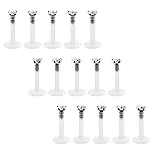 Crdifu 15pcs Lip Labret Retainer Set Bioflex Barres Flexibles 6/8/10/12mm Tragus Cartilage Helix Piercing Bijoux