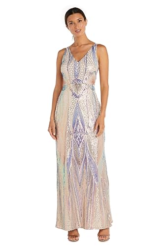 Image of Long Sleeveless Sequined Gown with Leg Slit