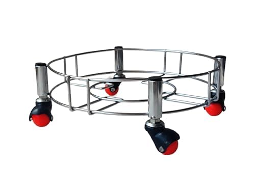 Image of BIRDWING Red Heavy Stainless Steel Gas Cylinder Trolley with Wheels | LPG Cylinder Stand |LPG Gas Cylinder Trolley with 4 White Prime Wheels, 2 Piece