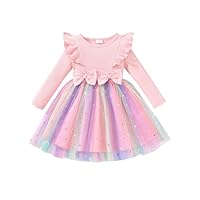 Toddler Girls Dresses Long Sleeve Sequin Tulle Dress Girls' Pink Dress Fashion Casual Formal Princess Party Tutu Dress 5-6 Years