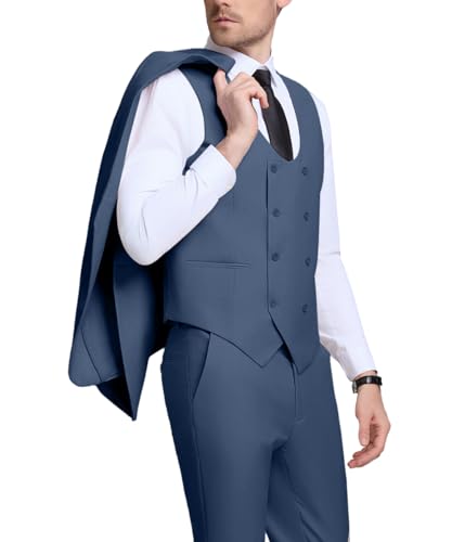 3Piece Suit for Men Wedding Suit Business Suits Set Double Breasted Solid Jacket Vest Pants Tuxedo Grey Blue 2XL3