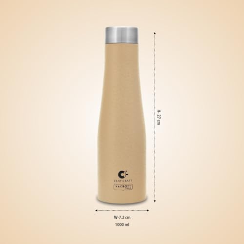 Image of Clay Craft Vacbott Petra Single Walled Non Insulated Water Bottle, 1000 ml - 1 Piece (Beige) Steel Water Bottles for School, Office, Home, Gym, Water Bottle for Men Leakproof, Rust Free Steel Bottle