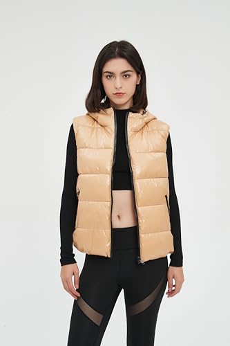 SeekMe Women's Hooded Shiny Insulated Puffer Vest Sleeveless Down Puffer Jacket2