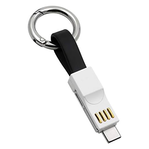 SAMERIO 3 in 1 Charging Cable Keyring Charger Light Micro Usb Type C Multi Portable Short Charger Cable Fast Keychain Charger Compatible All Smartphones (Black) Cover