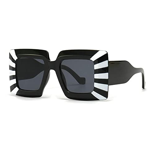 COTIA Vintage Oversized Square Flat Top Stripe Sunglasse for Women Large Frame Sun Glasses Men Wide Leg Shades