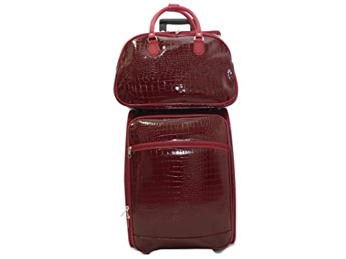 Kit Mala de Viagem de Bordo Quadrada Couro Jacaré Cor: Vermelho