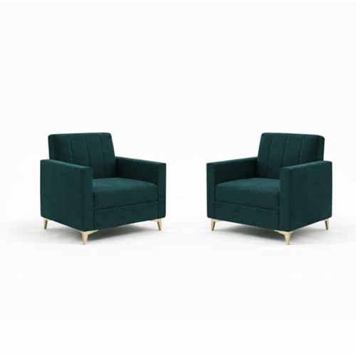 Image of Marvello 3+1+1 Fabric Sofa Set for Living Room | Soft Velvet Upholstery, Sturdy Wooden Frame | Stylish Sofa for Hall & Office Spaces (Green Teal)