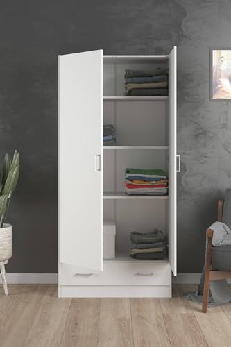 Dmora - Guardaroba 2 Ante Audette, Mobile Camera da Letto, Cabina Armadio portabiti, Armadio Appendiabiti, 79x36 h170 cm, Bianco