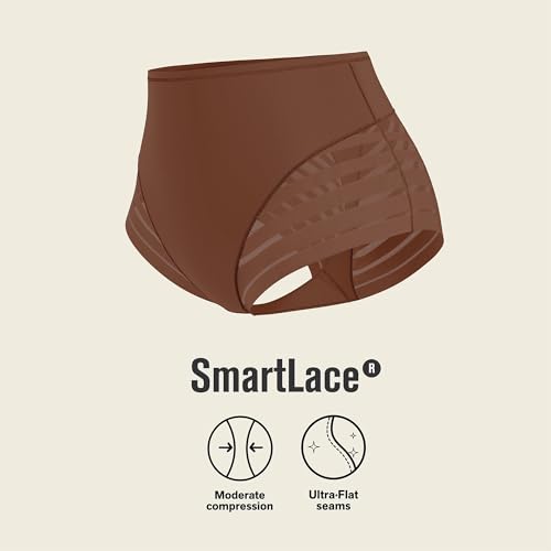Image of Leonisa High Waisted Invisible Tummy Control Shapewear for Women - Stripe Lace Ladies Underwear Panties