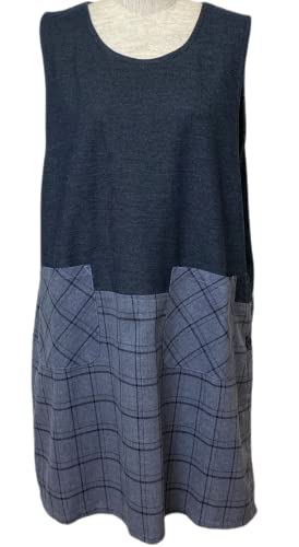 MEILY タータンのワンピースエプロン シンプル お尻が隠れるエプロン ジャンスカ 肩がこらない 軽い 着やすい 格子柄 シンプル ナチュラル おしゃれ スタイリッシュ (ネイビー) (水色)