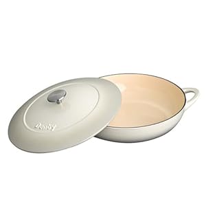 Denby – Natural Canvas White Cast Iron Casserole Dish Shallow – Dutch Oven, Oven Safe Pot, Enamelled – 3.8L Capacity, 11.8in – Serves 4-6 People