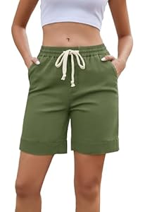 Alaster Queen Damen Bermuda mit Taschen Einfarbig Loose Bequeme Lounge Kurze Hose Casual Sommer Grün M