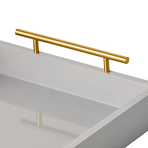 Ka Home Large Wood Serving Tray Or Ottoman Tray With Metal Handles - Glossy Gray Coffee Table Tray - Tabletop Accent For Living Room, Bathroom, Home Decor - 16 X 12 X 3 Inches #TOP3